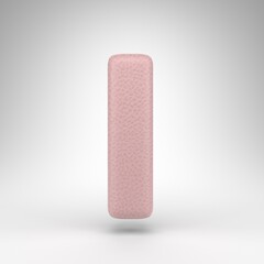 Letter L lowercase on white background. Pink leather 3D letter with skin texture.