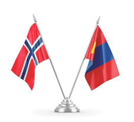 Mongolia and Norway table flags isolated on white 3D rendering