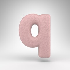 Letter Q lowercase on white background. Pink leather 3D letter with skin texture.