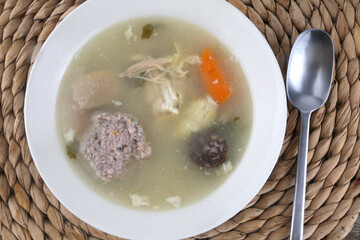 typical spanish soup with meat and vegetables