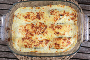 eggplant minced with meat oven cook with gratin cheese
