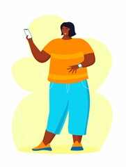 A young african american obese woman doing exercise. A girl working in sweat to get rid of belly fat. Obesity.