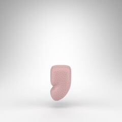 Coma symbol on white background. Pink leather 3D sign with skin texture.