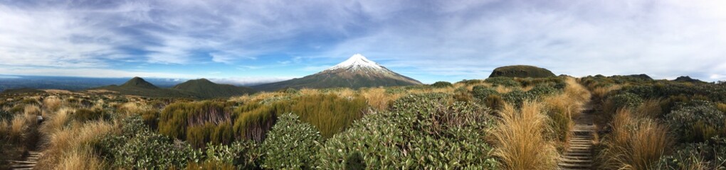 View of Mt Taranaki in Egmont National Park from the Pouakai Plateau, North Island, New Zealand