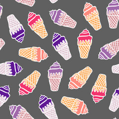 Seamless pattern with doodle colored ice cream. Vector illustration.