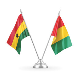 Guinea and Ghana table flags isolated on white 3D rendering