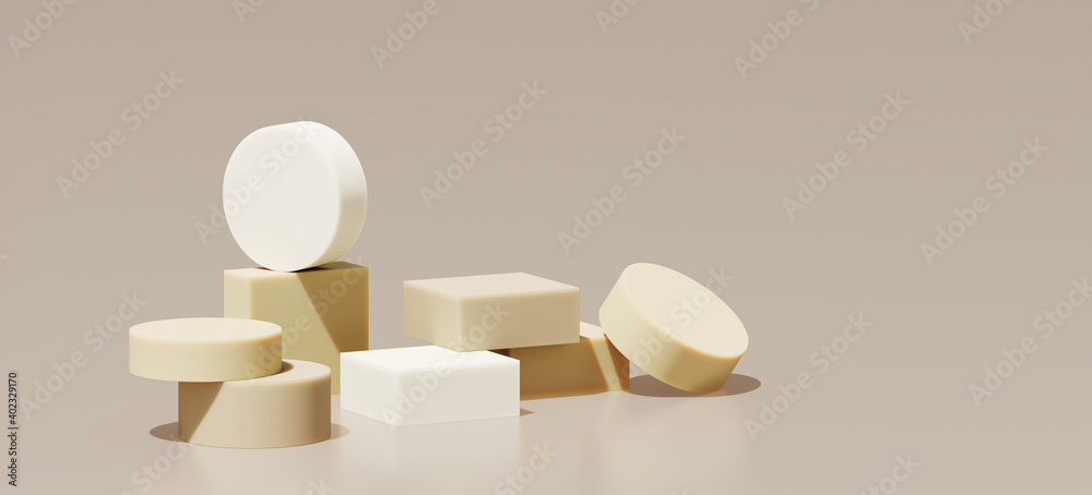 Fototapete minimal abstract mockup background for product presentation. beige step podium on beige background. 