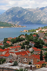 High angle panoramic view of popular touristic destination of Montenegro.