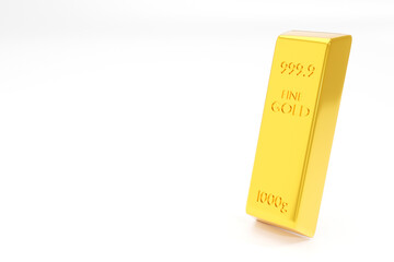 3d render gold bar , copy space on white background