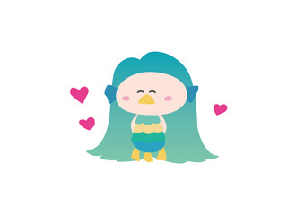 【妖怪アマビエ】ニコニコしている碧色でかわいいアマビエ様
