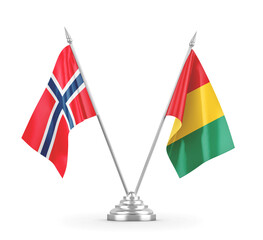 Guinea and Norway table flags isolated on white 3D rendering