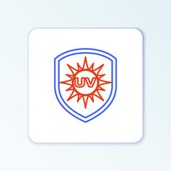 Line UV protection icon isolated on white background. Ultra violet rays radiation. SPF sun sign. Colorful outline concept. Vector.