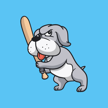 cartoon animal design bulldog playing baseball cute mascot logo