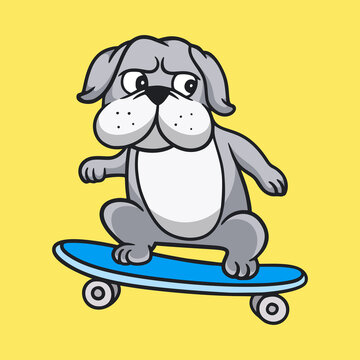 cartoon animal design bulldog skateboarding cute mascot logo