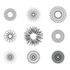 Set Abstract Collection Starburst Black Line Doodle Design Elements Vector