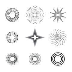 Set Abstract Collection Starburst Black Line Doodle Design Elements Vector