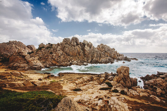 Panorama of the wild Granite Rock Coast of Sardinia,  Capo Testa,( Valle della Luna) near Santa Teresa di Gallura, Italy.
