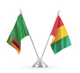 Guinea and Zambia table flags isolated on white 3D rendering