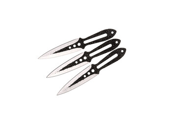 Metal throwing knives isolate on a white back. Ninja weapons. Silent weapon.