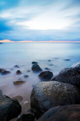 Winter sunset over ocean, long exposure