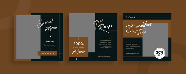 Set of editable templates for Instagram post, Facebook square frame, social media, culinary, advertisement, and business promotion, fresh design with brown color and minimalist vector (3/3)