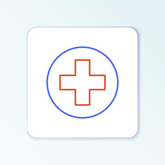 Line Medical cross in circle icon isolated on white background. First aid medical symbol. Colorful outline concept. Vector.