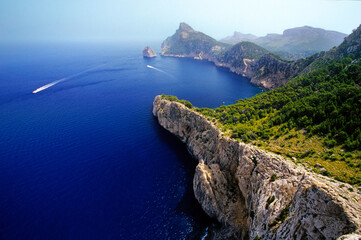 View of the stunning  landscape from the viewpoint of Es Colomer in Formentor Cape, (Cap de Formentor) , Mallorca island, Spain, Europe.