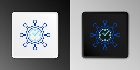 Line Clock and gear icon isolated on grey background. Time Management symbol. Business concept. Hub and spokes and clock solid icon. Colorful outline concept. Vector.