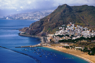 Naklejka premium Beautiful panorama view of Playa De Las Teresitas and San Andrés a small picturesque village near Santa Cruz in the north of Tenerife, Canary island, Spain Europe.