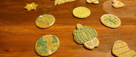 Decorated ginger cookies of various shapes