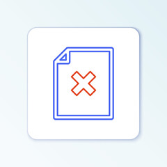 Line Delete file document icon isolated on white background. Rejected document icon. Cross on paper. Colorful outline concept. Vector.