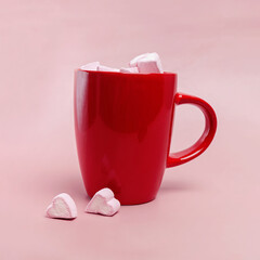 Red cup with Marshmallows in the shape of hearts