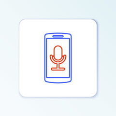 Line Mobile recording icon isolated on white background. Mobile phone with microphone. Voice recorder app smartphone interface. Colorful outline concept. Vector.