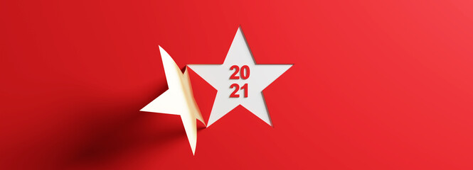 Happy New Year Background. Star with 2021. 3D illustration