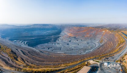 Aerial view of southern mining factory, mine quarry in Ukraine