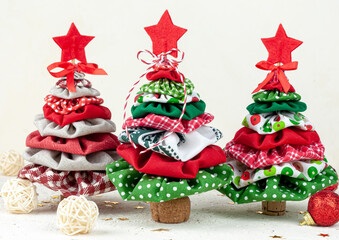 Christmas tree made of multi-colored fabric.Christmas and New Year.