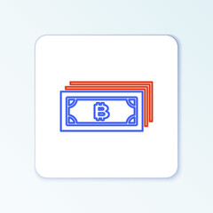 Line Cryptocurrency bitcoin in circle with microchip circuit icon isolated on white background. Blockchain technology, digital money market. Colorful outline concept. Vector.