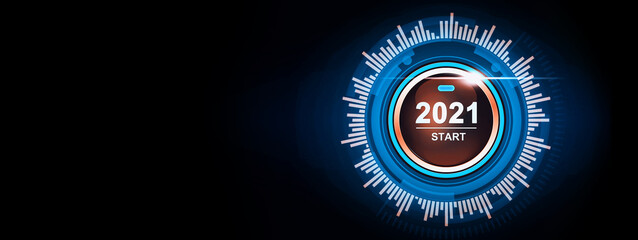 Fototapeta na wymiar 2021 - Press the start button. Concept of the New Year. 3D illustration