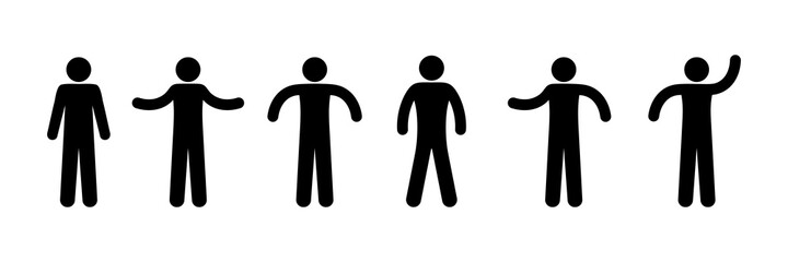 people pictograms, various gestures with hands icon, isolated human silhouettes, stick figure symbol man