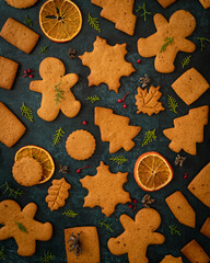 spiced christmas cookies in different shapes 