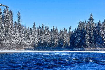 Icy river in the Canadian winters in Quebec