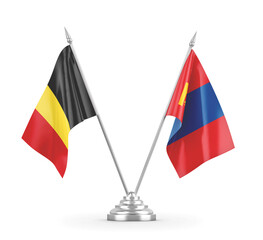 Mongolia and Belgium table flags isolated on white 3D rendering 