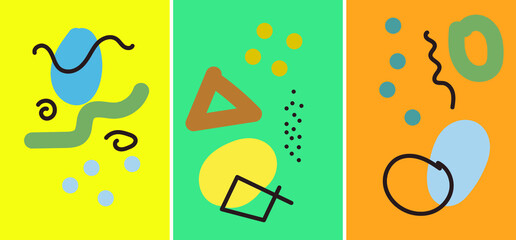 Abstract background with geometric shapes in trendy shades of gray, green and brown. Doodle drawings for web screensavers, template for cover or postcard design in modern style.