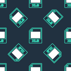 Line XLS file document. Download xls button icon isolated seamless pattern on black background. Excel file symbol. Vector.