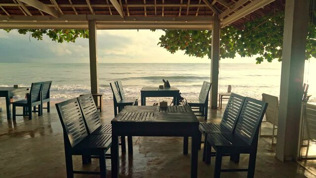 empty wooden chair with beach sea background