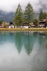 Fototapeta na wymiar Kandersteg Switzerland - 05.09.2020 View of the village of Kandersteg and Muggeseeli lake
