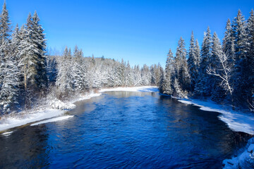 Icy river in the Canadian winters in Quebec