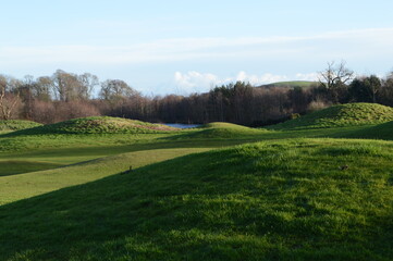 Views across golf courses at Craigtoun, near St Andrews, Fife on a sunny mid December day