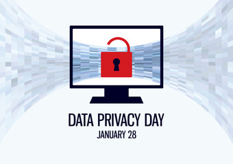 Data Privacy Day vector. Protected computer vector. Computer with red lock icon. Data Privacy Day Poster, January 28. Important day