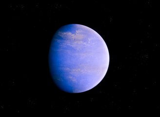 planet with atmosphere and ocean of water, rocky planet in space, realistic exoplanet 3d render